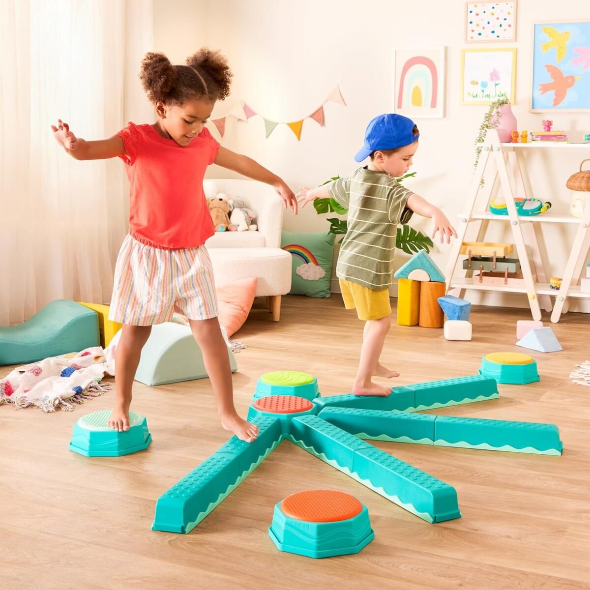 B. Toys – Balance Beam for Kids – Interlocking Balancing Beams – 5 Sensory Pads & 8 Beams – Active Play for Toddlers, Kids – 3 Years + – Balance & Build Set - Image 3