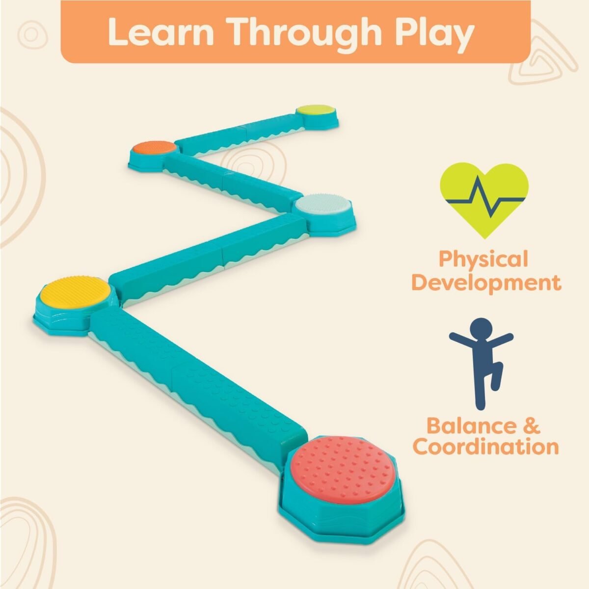 B. Toys – Balance Beam for Kids – Interlocking Balancing Beams – 5 Sensory Pads & 8 Beams – Active Play for Toddlers, Kids – 3 Years + – Balance & Build Set - Image 4