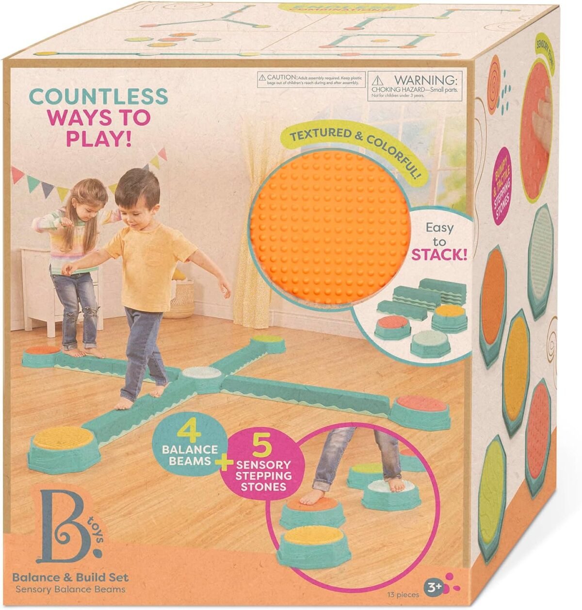 B. Toys – Balance Beam for Kids – Interlocking Balancing Beams – 5 Sensory Pads & 8 Beams – Active Play for Toddlers, Kids – 3 Years + – Balance & Build Set - Image 10