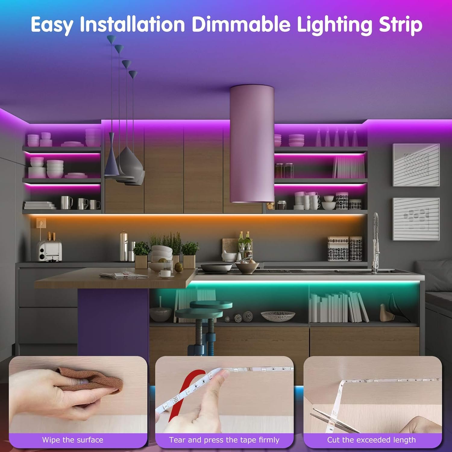 Tenmiro Led Lights for Bedroom 100ft (2 Rolls of 50ft) Music Sync Color Changing Strip Lights with Remote and App Control RGB Strip, for Room Home Party Decoration - Image 5