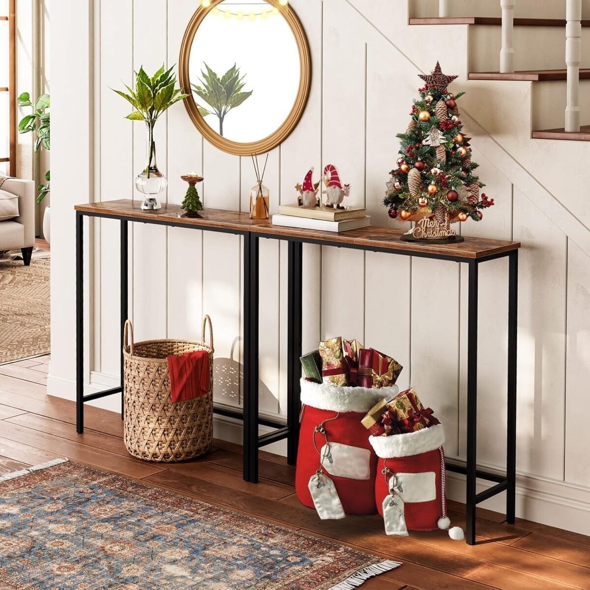HOOBRO Narrow Console Table, 29.5" Small Entryway Table, Thin Sofa Table, Side Table, Display Table, for Hallway, Bedroom, Living Room, Foyer, Rustic Brown and Black BF75XG01 - Image 3