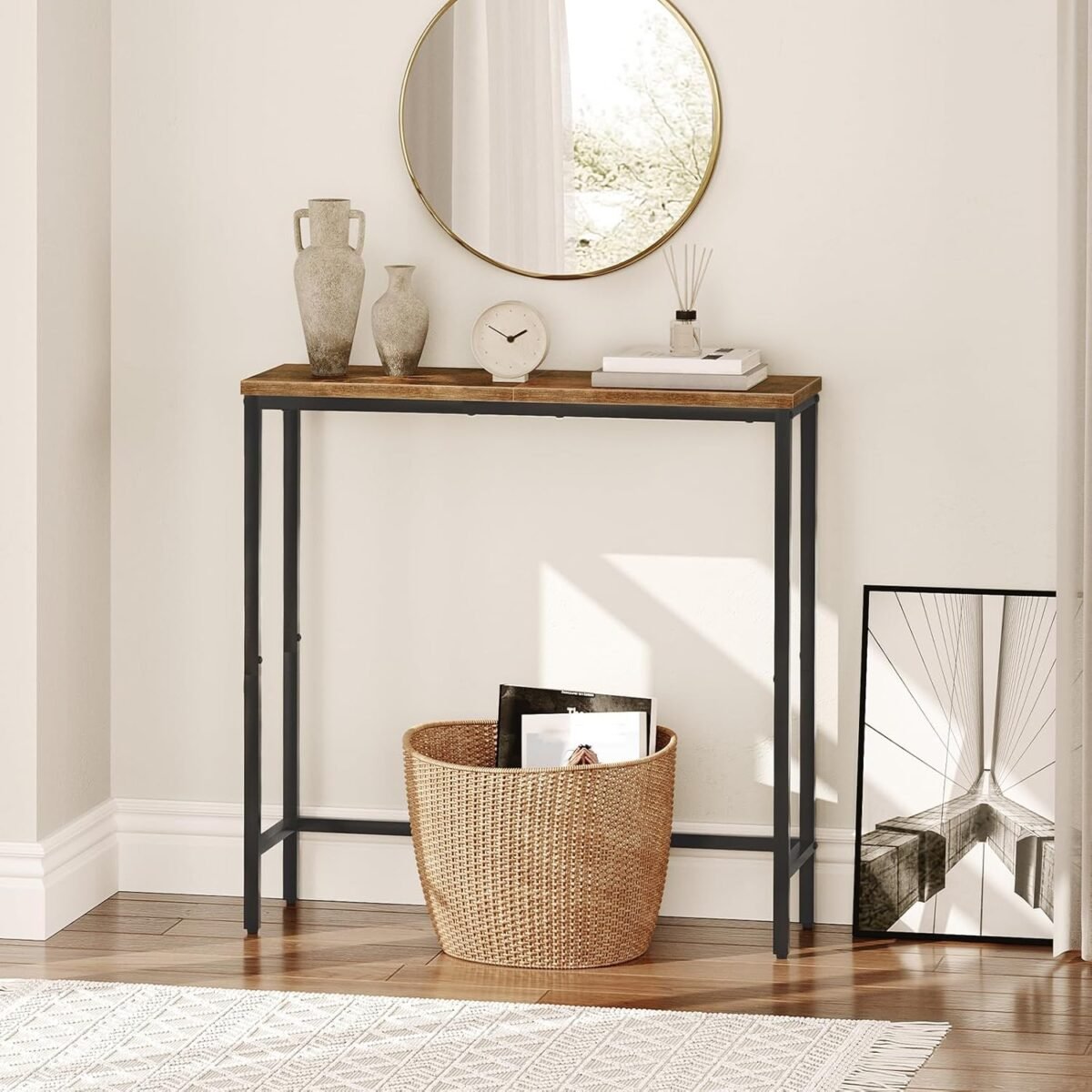 HOOBRO Narrow Console Table, 29.5" Small Entryway Table, Thin Sofa Table, Side Table, Display Table, for Hallway, Bedroom, Living Room, Foyer, Rustic Brown and Black BF75XG01 - Image 4