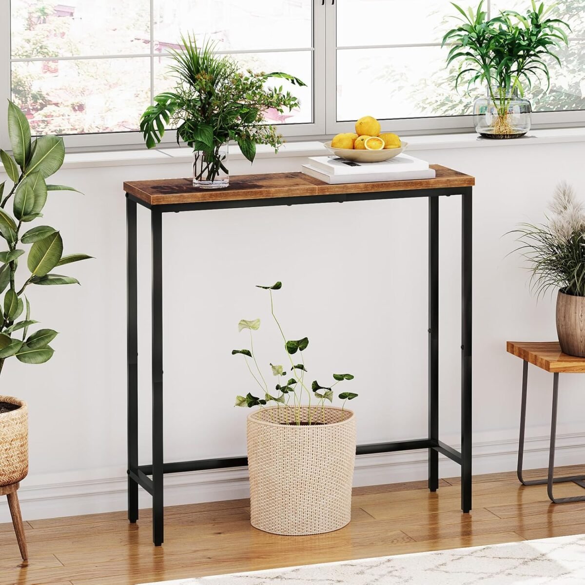 HOOBRO Narrow Console Table, 29.5" Small Entryway Table, Thin Sofa Table, Side Table, Display Table, for Hallway, Bedroom, Living Room, Foyer, Rustic Brown and Black BF75XG01 - Image 6