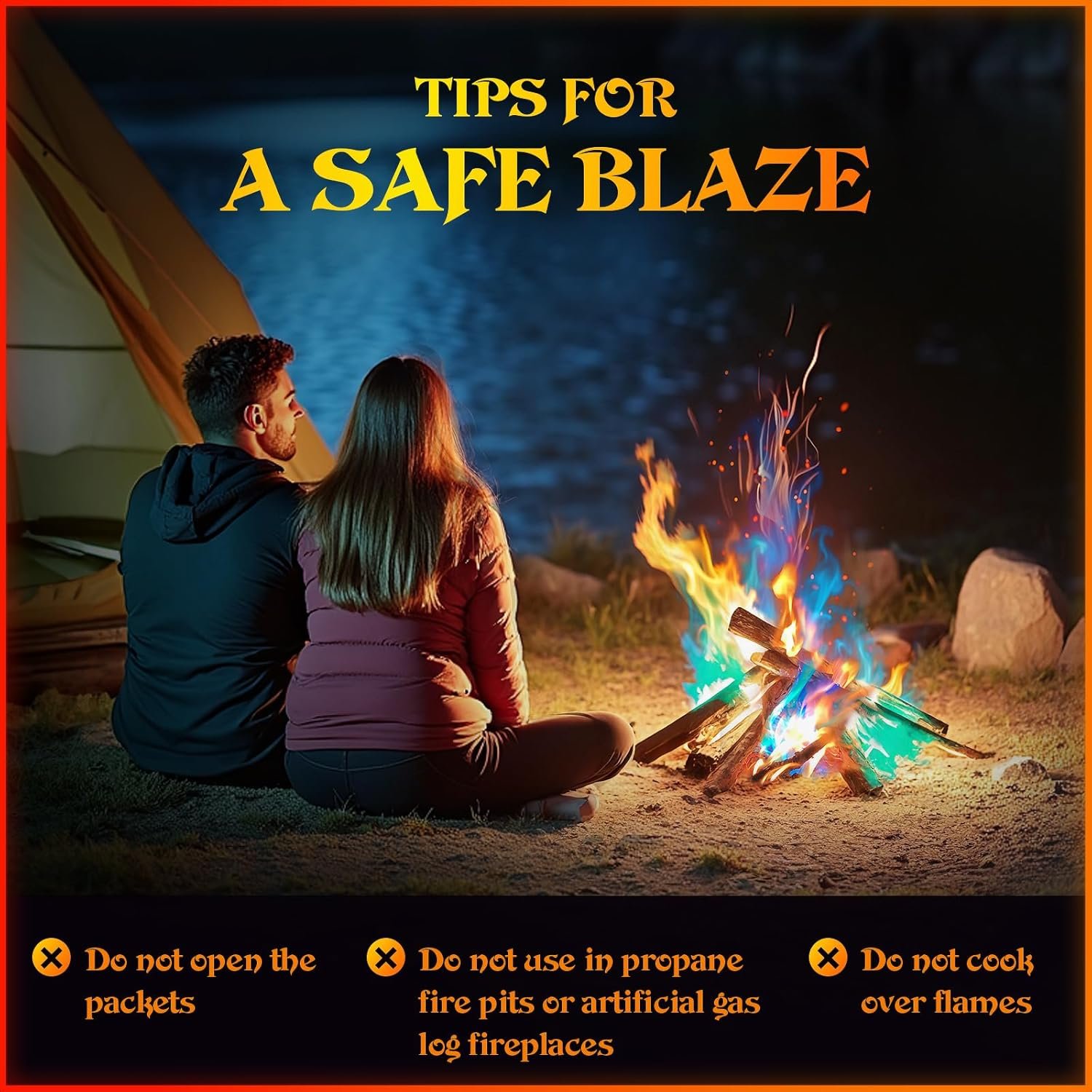 MEKER Fire Color Changing Packets - Fire Pit, Campfires, Outdoor Fireplaces, Bonfire - Magic Colorful Changing Fire - Perfect Fire Camping Accessories for Kids & Adults (12 Pack) - Image 4