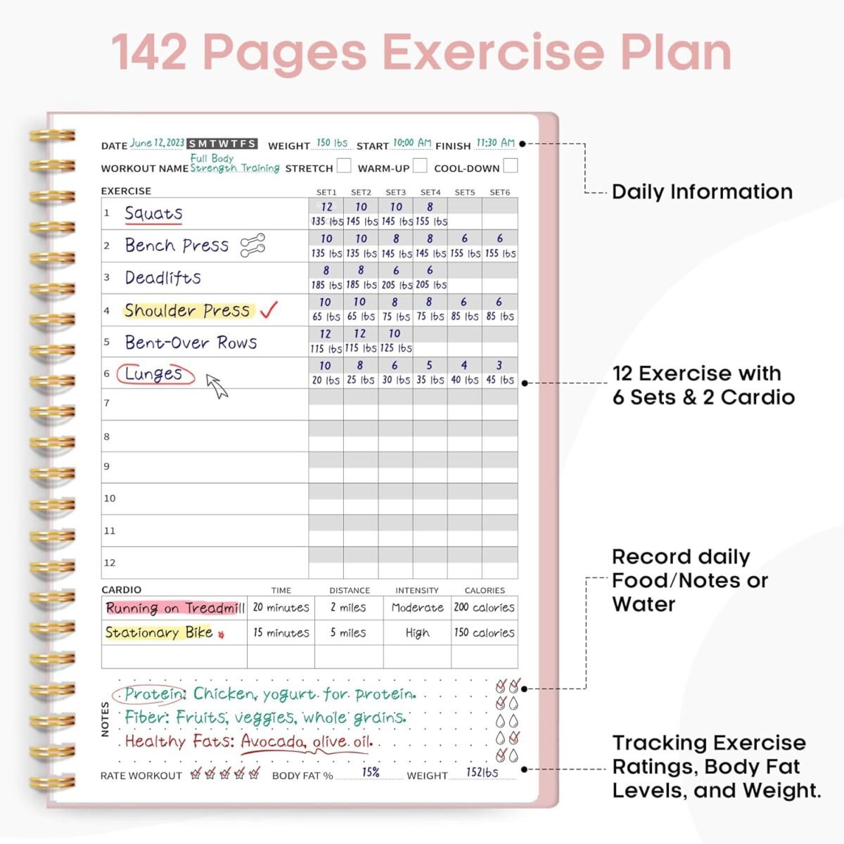 Fitness Workout Journal for Women & Men, A5(5.5" x 8.2") Workout Log Book Planner for Tracking, Progress, and Achieving Your Wellness Goals-Pink - Image 3
