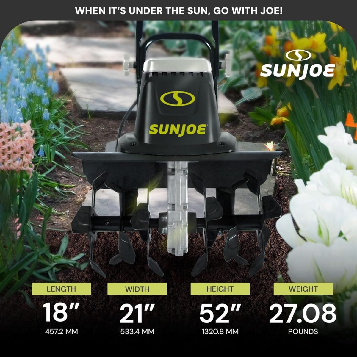 Sun Joe Electric Garden Tiller Cultivator, Steel Tines, 12 Amp, 16 Inch, Black - Image 3