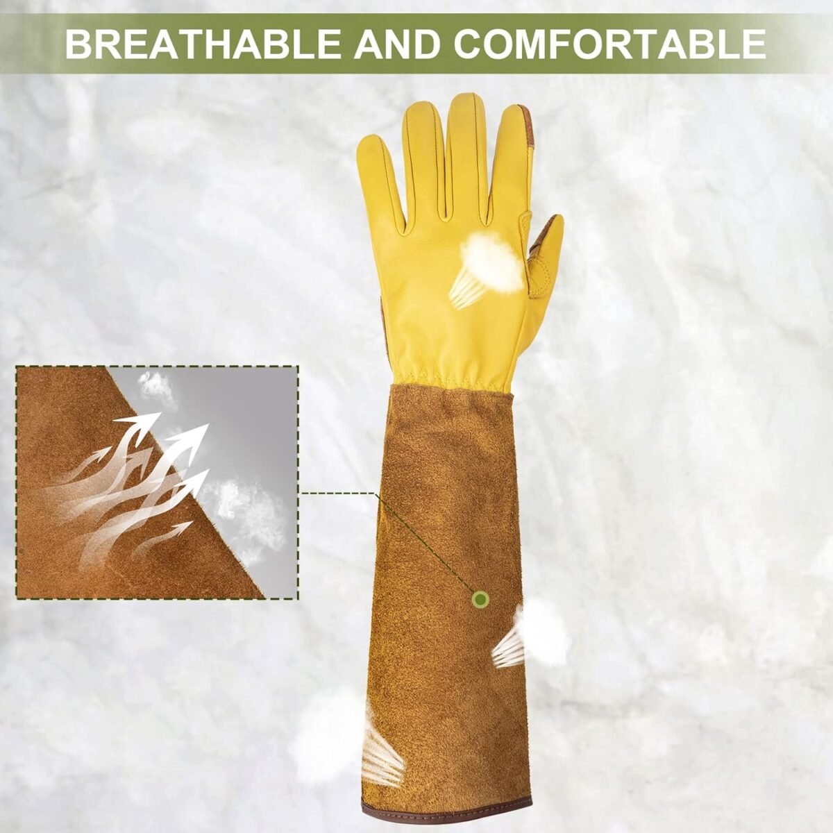 Long Gardening Gloves for Women Thorn Proof,Rose Pruning Cowhide Leather Garden Glove for Cactus, Rose and Blackberry - Image 6
