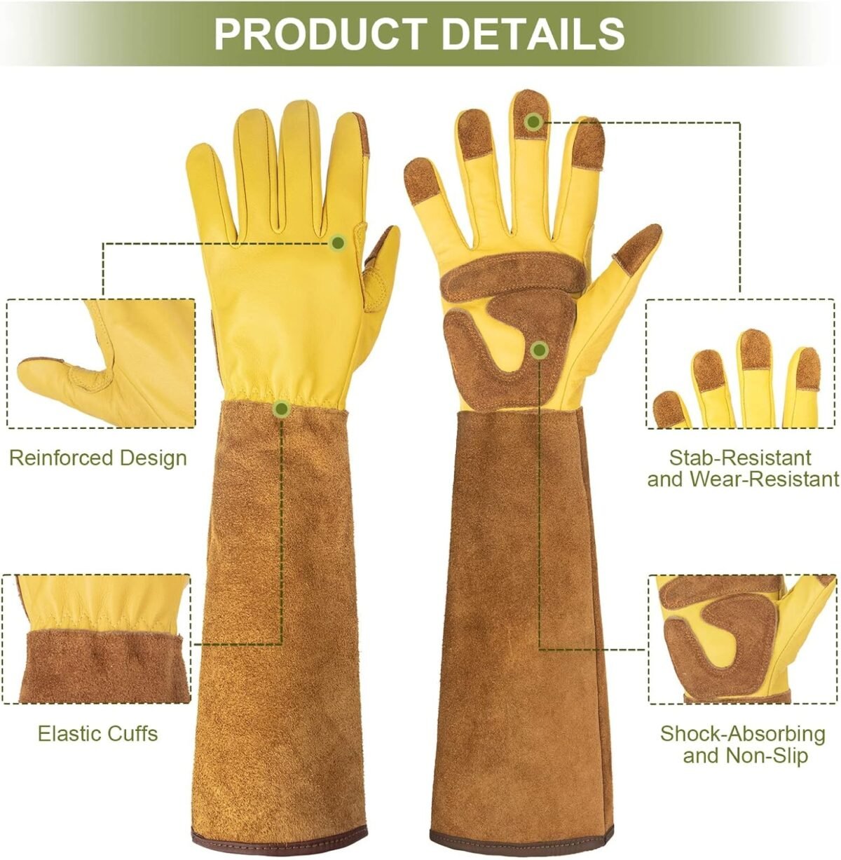 Long Gardening Gloves for Women Thorn Proof,Rose Pruning Cowhide Leather Garden Glove for Cactus, Rose and Blackberry - Image 7