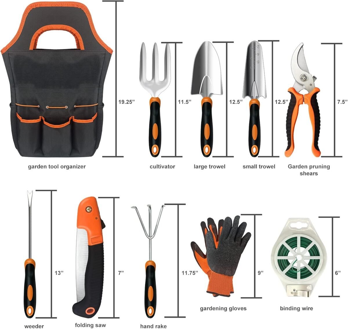 10PCS Stainless Steel Heavy Duty Garden Tool Set With Non-Slip Ergonomic Handle, Outdoor Shovel and Storage Kit - Gardening Gifts for Women and Men - Image 3