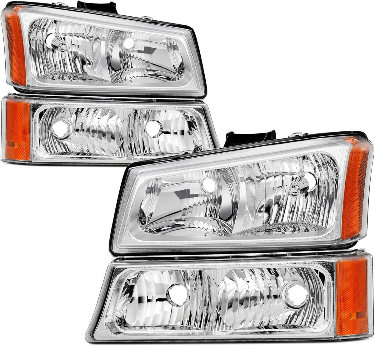 Headlight Tail Light Compatible With 2003-2006 Chevy Silverado 1500 1500HD 2500 2500HD, Chrome Housing Amber Corner - Image 5
