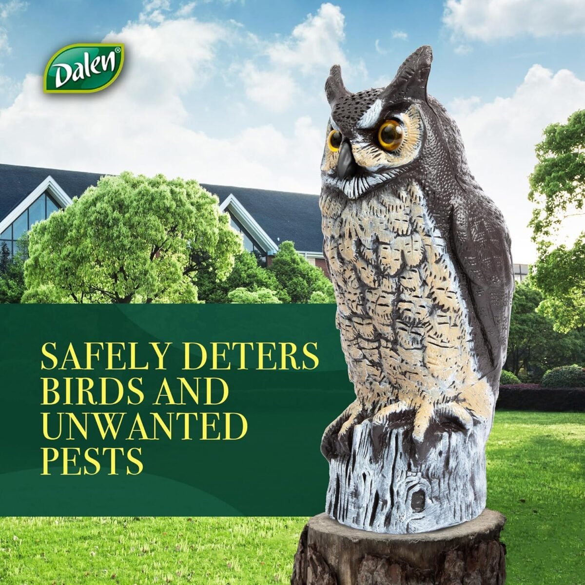 Dalen Large Fake Owl Decoy to Scare Birds Away - Garden Scarecrow Provides Natural Pest Control - 16" Tall - Great Horned Owl - Image 3
