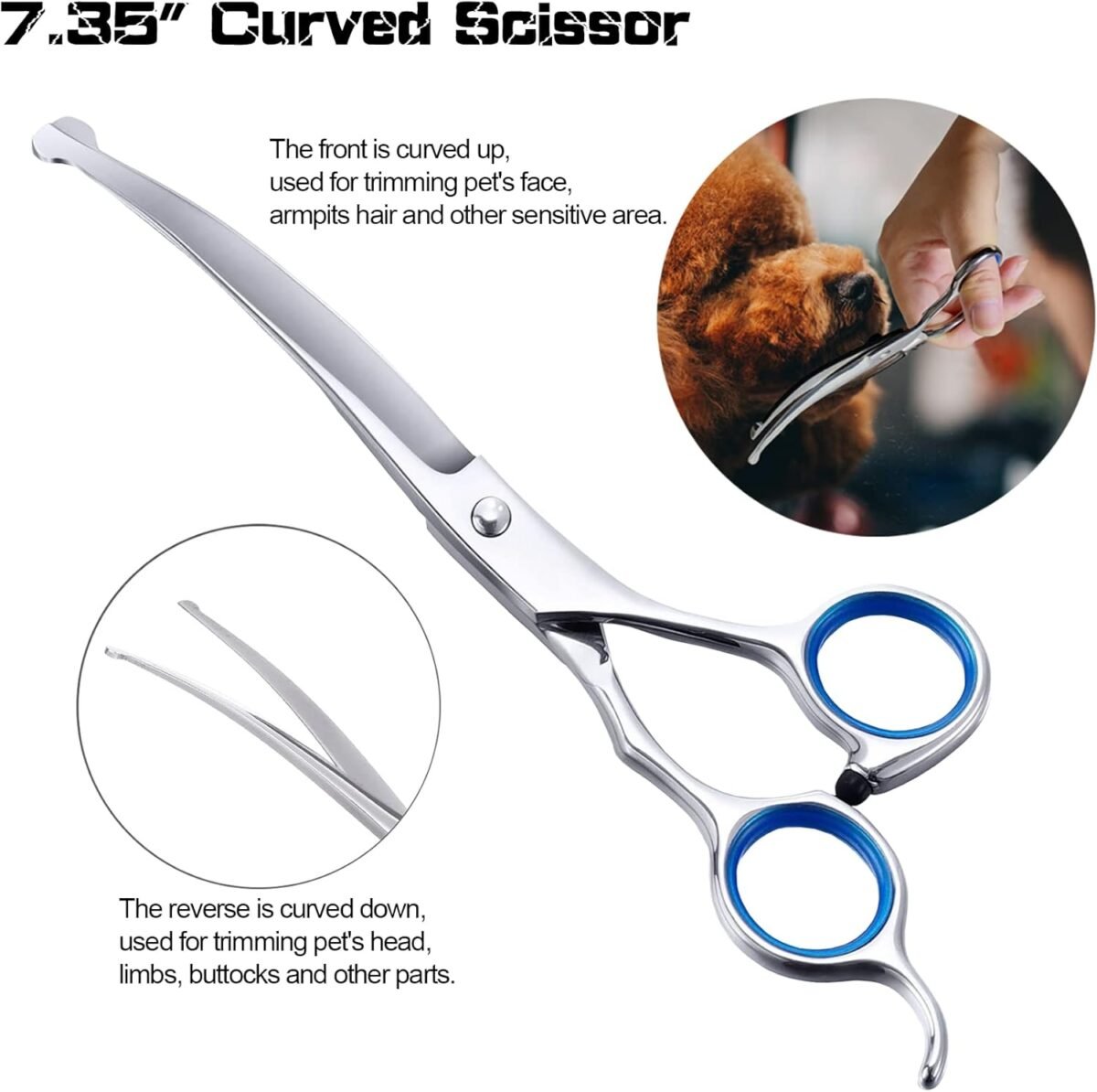 Dog Grooming Scissors for Dogs with Safety Round Tips, 5 in 1 Dog Scissors for Grooming, Professional Curved Pet Grooming Shears Set for Dogs and Cats - Image 4