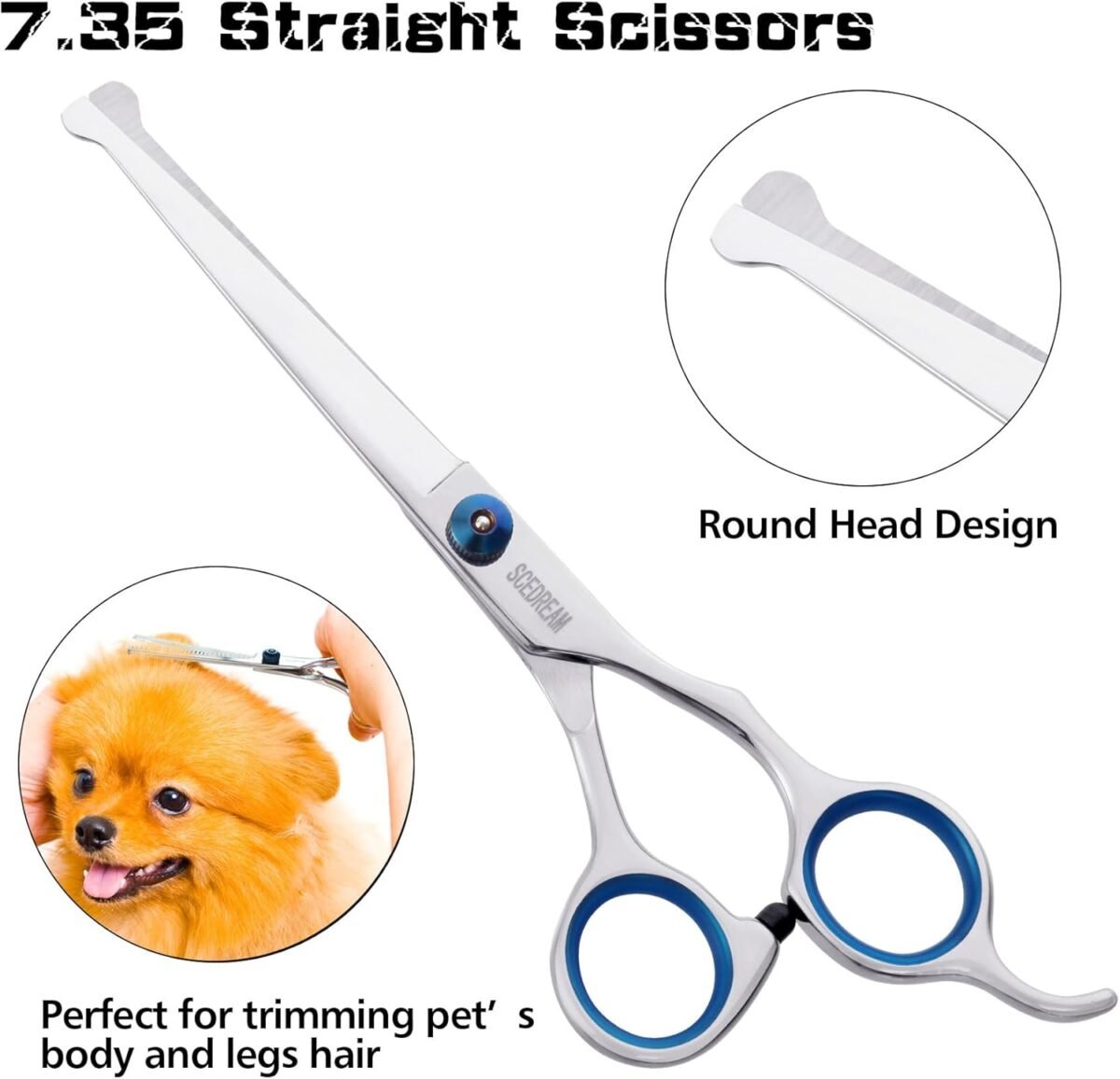 Dog Grooming Scissors for Dogs with Safety Round Tips, 5 in 1 Dog Scissors for Grooming, Professional Curved Pet Grooming Shears Set for Dogs and Cats - Image 5