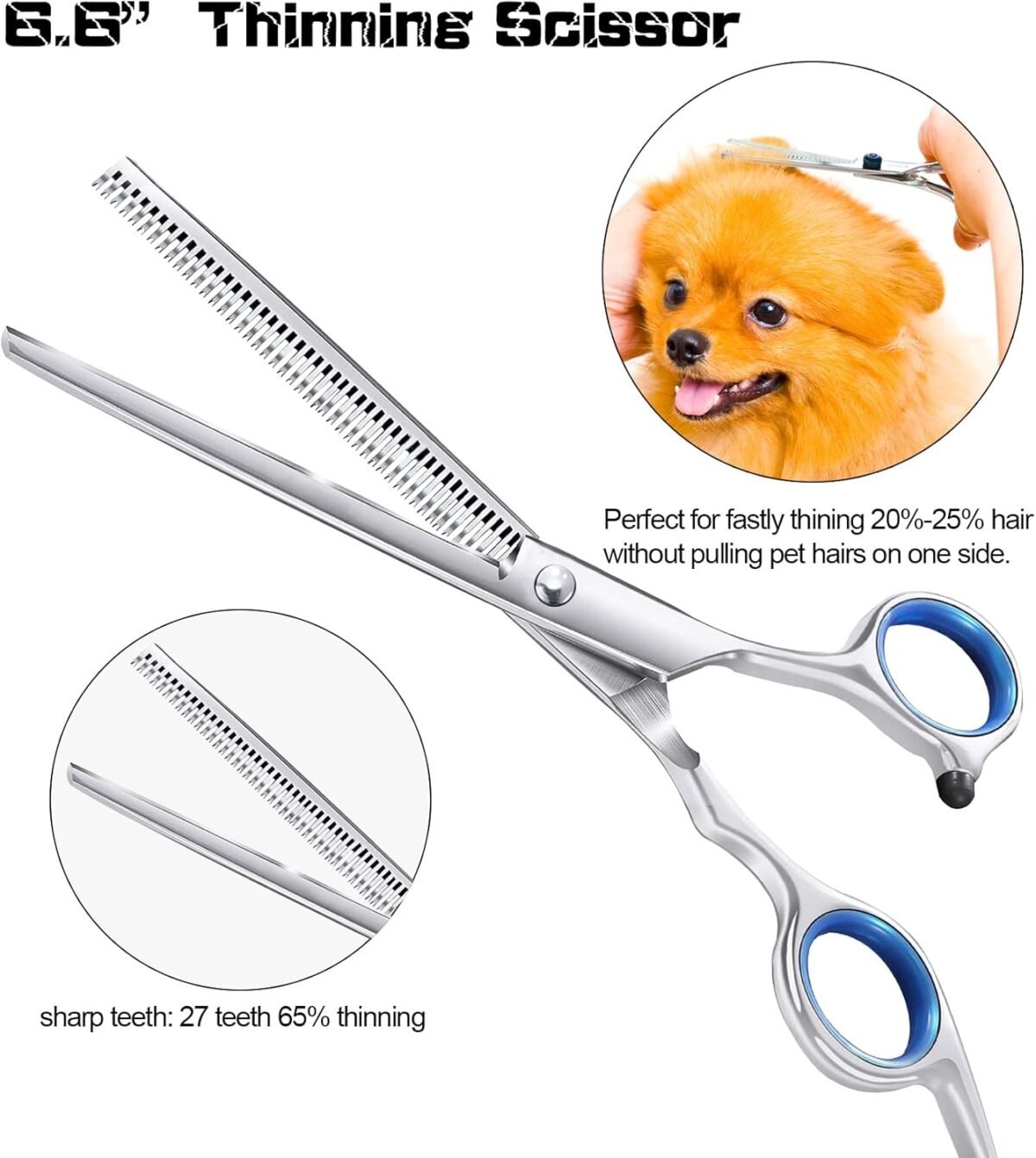 Dog Grooming Scissors for Dogs with Safety Round Tips, 5 in 1 Dog Scissors for Grooming, Professional Curved Pet Grooming Shears Set for Dogs and Cats - Image 7