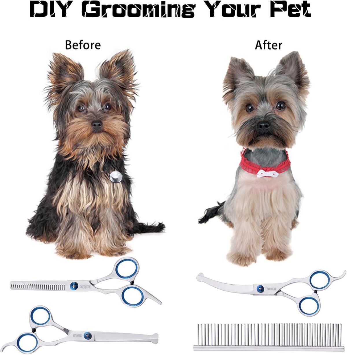 Dog Grooming Scissors for Dogs with Safety Round Tips, 5 in 1 Dog Scissors for Grooming, Professional Curved Pet Grooming Shears Set for Dogs and Cats - Image 8