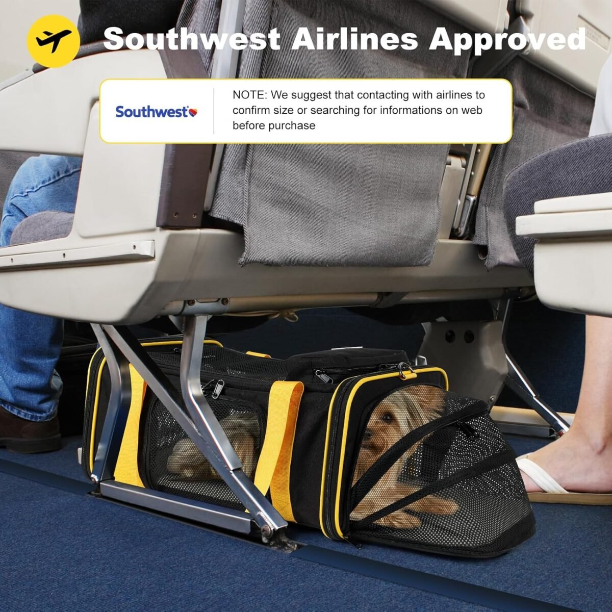18.5''(L) x13.5''(W) x9.5''(H) Southwest Airlines Approved Expandable pet Carrier,for Extra-Small Dog Puppy cat Weight up to 8 lbs and Length up to 17.5''(Black) - Image 3