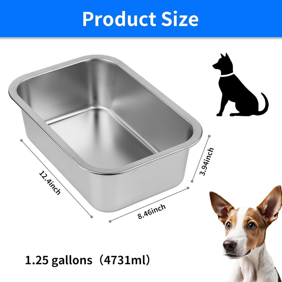 Ohtomber Stainless Steel 1.25 Gallons Large Dog Water Bowl, Metal Pet Dog Water & Food Bowl No Spilling, Outdoor Feeder Dish Plate for Cat, Big, Extra Large Pet - Image 3