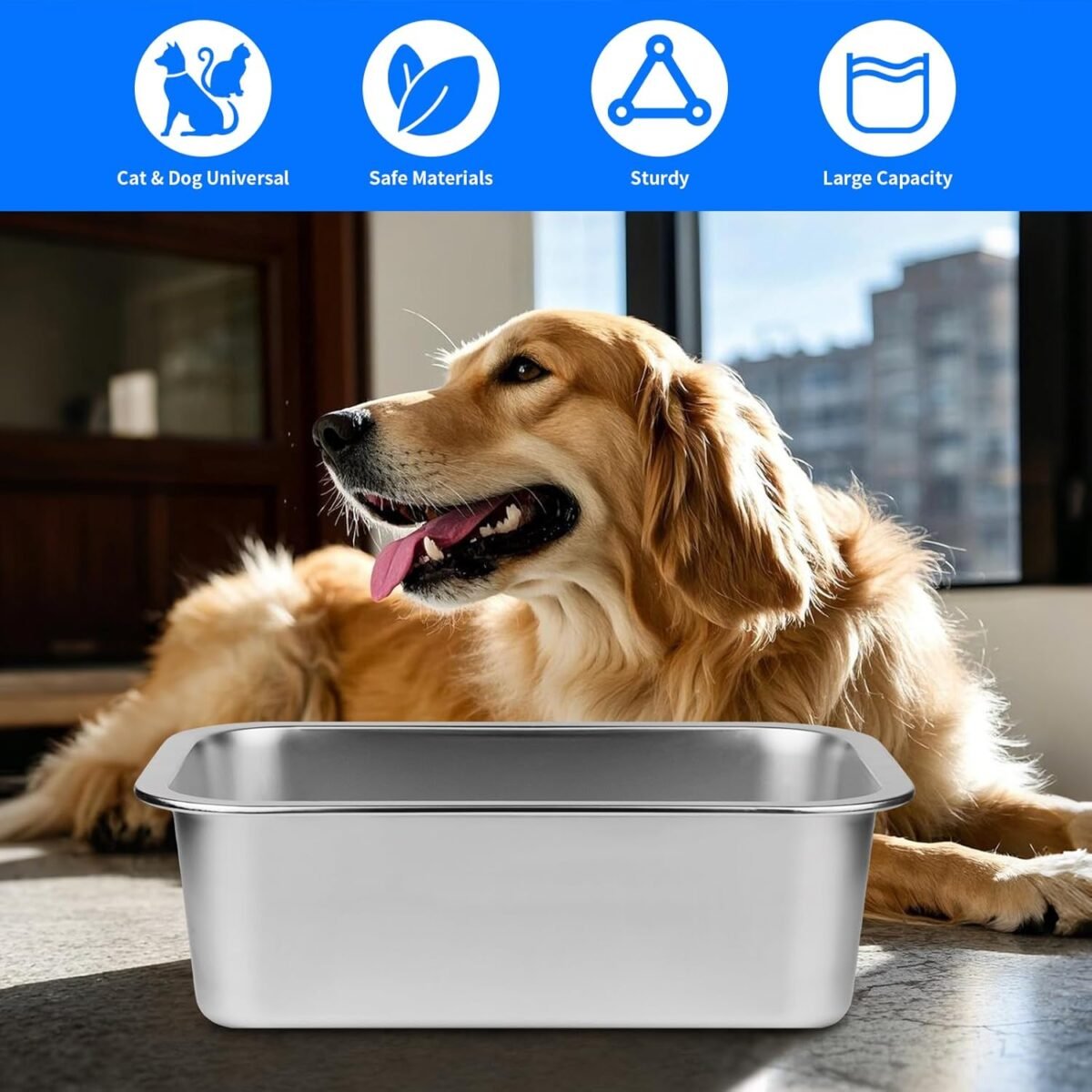 Ohtomber Stainless Steel 1.25 Gallons Large Dog Water Bowl, Metal Pet Dog Water & Food Bowl No Spilling, Outdoor Feeder Dish Plate for Cat, Big, Extra Large Pet - Image 7