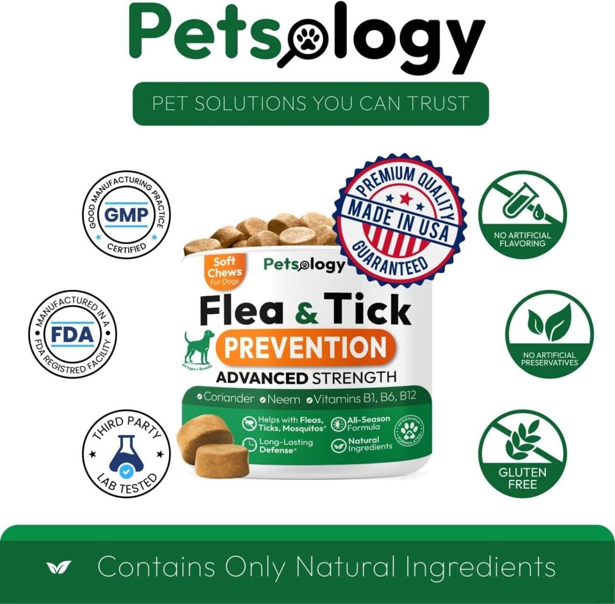 All-Natural Flea & Tick Protection Chewables for Dogs - Made in The USA - Immune Support - Suitable for All Breeds & Ages - Image 4