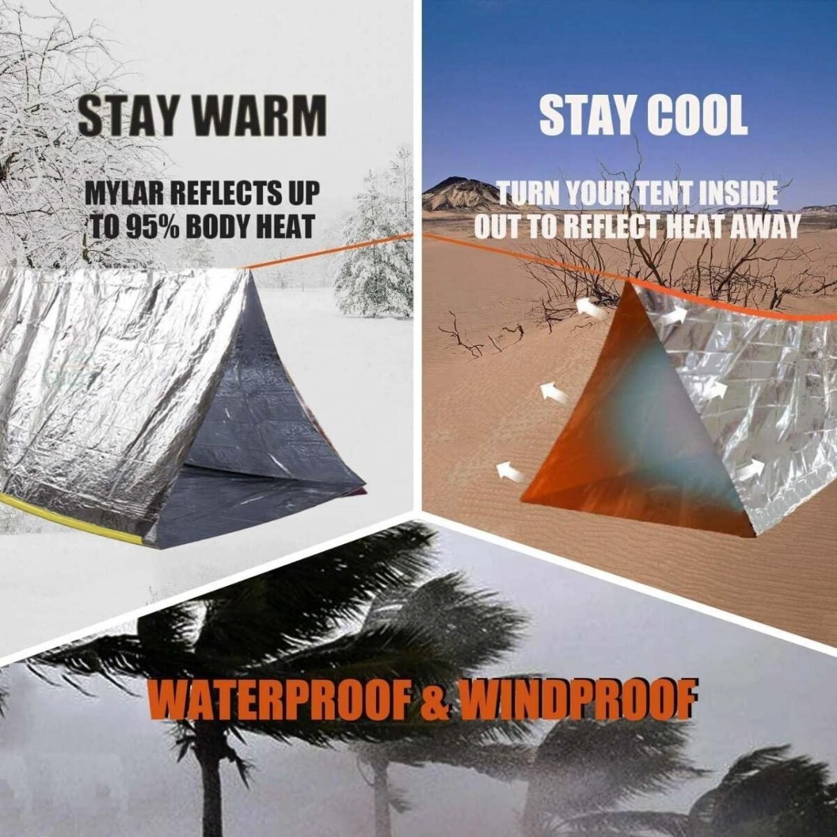 Life Emergency Shelter 7.4 oz Storm Shelter and Bivy Tent for Camping and Survival Gear Essentials, including sleeping bag, emergency blanket - Image 8