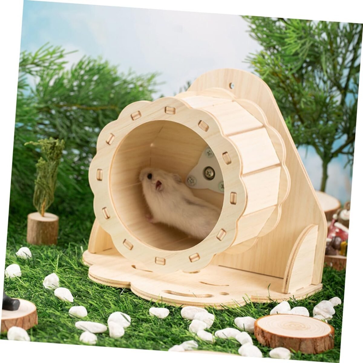 HEMOTON Wooden Hamster Running Wheel Silent Exercise Wheel for Small Pets Fun Interactive Plaything for Hamsters Gerbils and Mice Promotes Activity and Health - Image 8