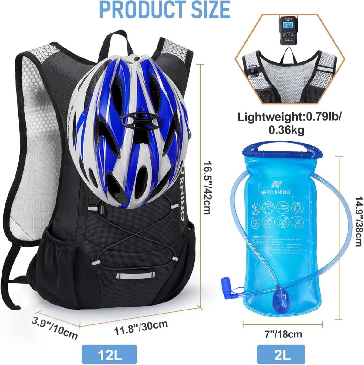 Lightweight Hydration Backpack, Running Backpack with 2L Water Bladder, Hydro Water Daypack for Cycling Hiking Rave for Men Women - Image 6