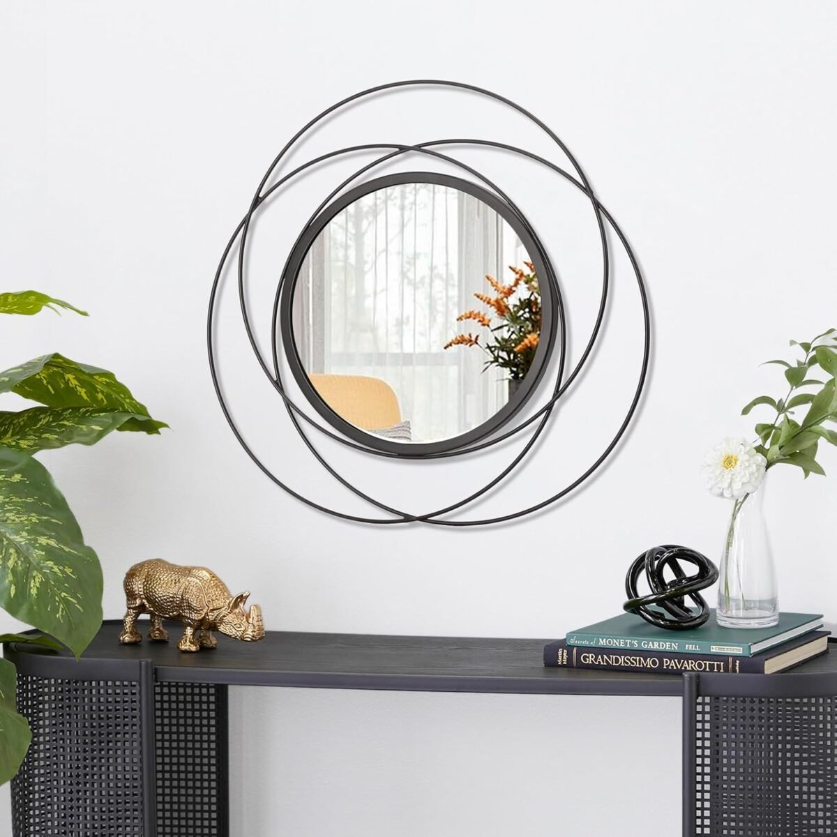 Black Circle Mirror Wall Decorative Metal Wall Mirror, Art Small Round Wall Home Mirror, Decor Living Room Bedroom Bathroom Entryway 12" - Image 3