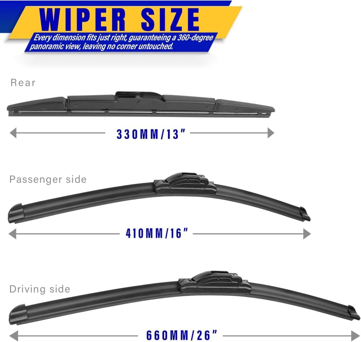 3 wipers Replacement for 2012-2016 Honda CRV CR-V, Windshield Wiper Blades Original Equipment Replacement - 26"/16"/13" (Set of 3) U/J HOOK - Image 3
