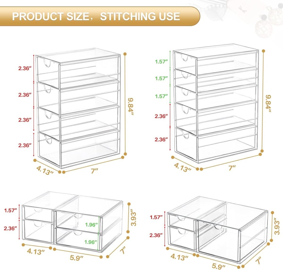 Makeup Organizer With 16 Drawers, 4 Pcs Desktop Office Supplies, Desk Organizers, Clear Desk Accessories, Dustproof Drawer Storage for Make Up, Jewelry, Pen, Stationary - Image 3