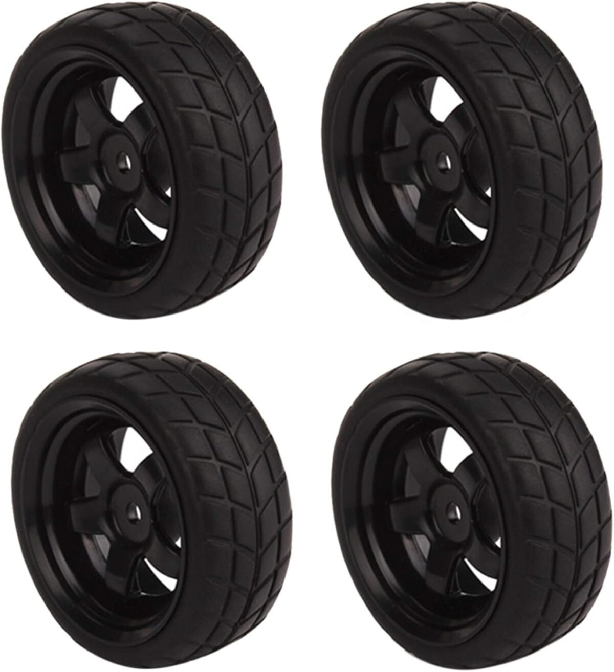 BQLZR Black RC 1: 10 Tires and Wheels Set 2.56" (Dia1.77") Hub Wheel Rims 5 Spoke + Rubber Tires Pack of 4 - Image 4