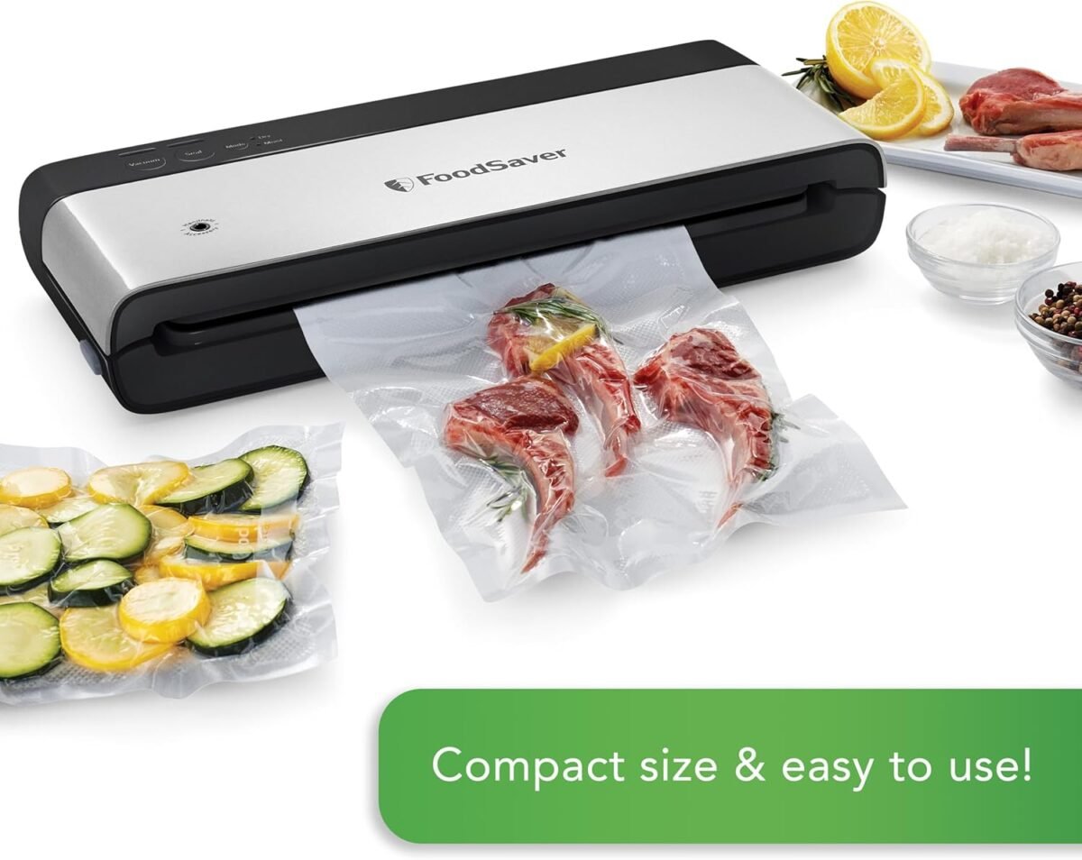 FoodSaver PowerVac Compact Vacuum Sealing Machine, Stainless Steel & Black, Vertical Storage, VS0150 | Preserves freshness, reduces bag waste, for both dry and wet food - Image 4
