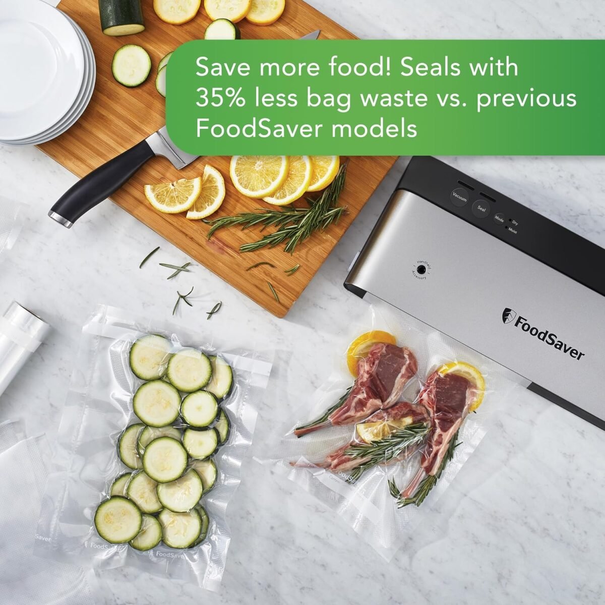 FoodSaver PowerVac Compact Vacuum Sealing Machine, Stainless Steel & Black, Vertical Storage, VS0150 | Preserves freshness, reduces bag waste, for both dry and wet food - Image 6