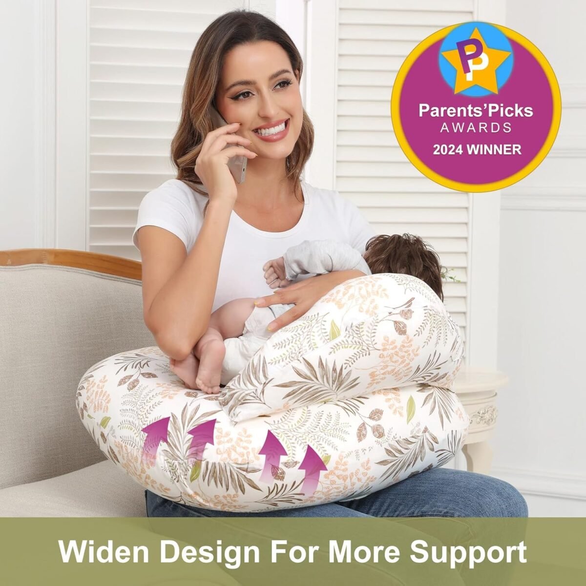 Nursing Pillow for Breastfeeding, Breastfeeding Essentials for Newborn, More Support for Mom and Baby, with Adjustable Waist Strap and Removable Cotton Cover (Big Leaves) - Image 4