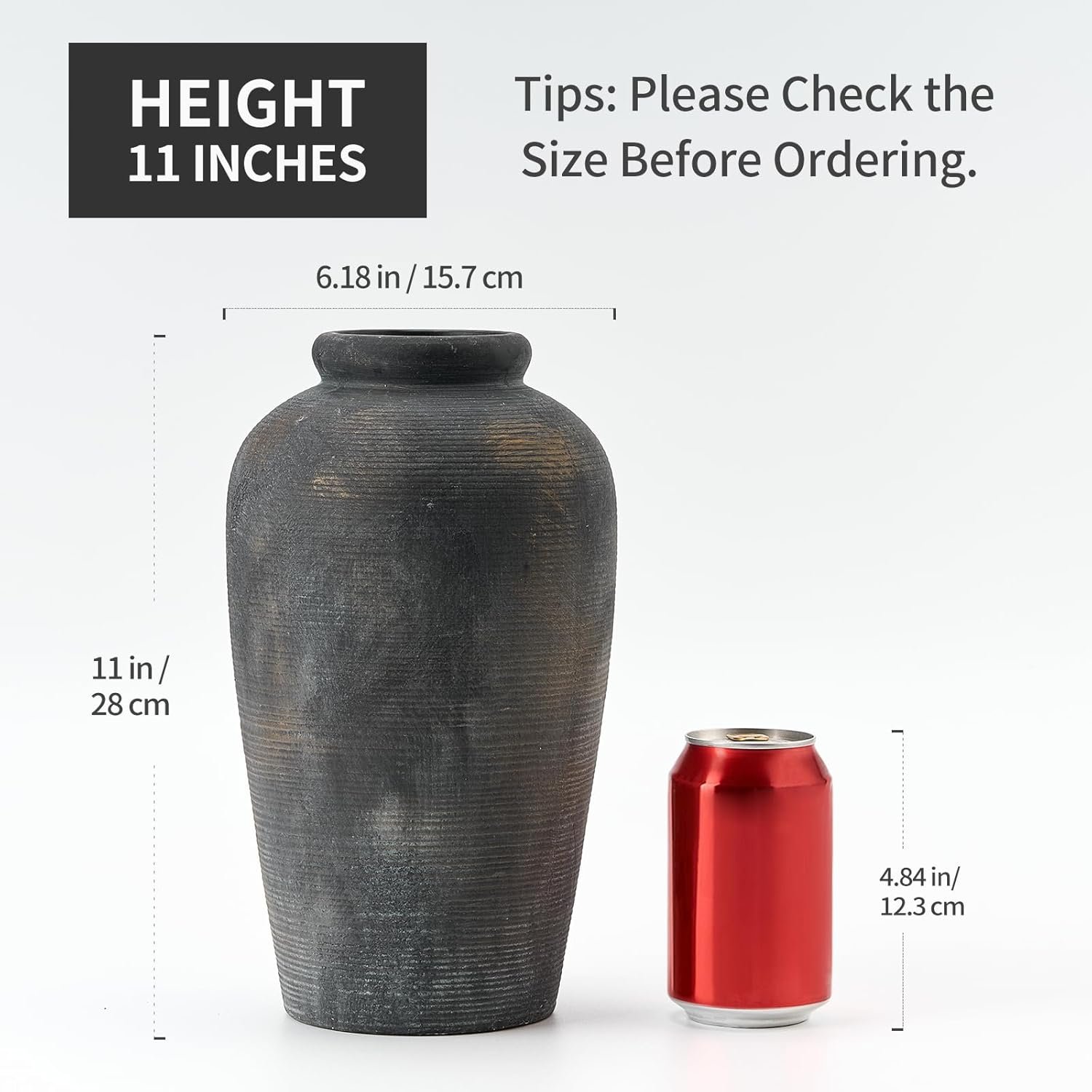 Large Ceramic Rustic Vase, 11 inch Minimalist Decorative Farmhouse Tall Vase for Home Decor, Living Room, Shelf Decor, Enterway, Wedding, Table Decoration, Bronze - Image 3