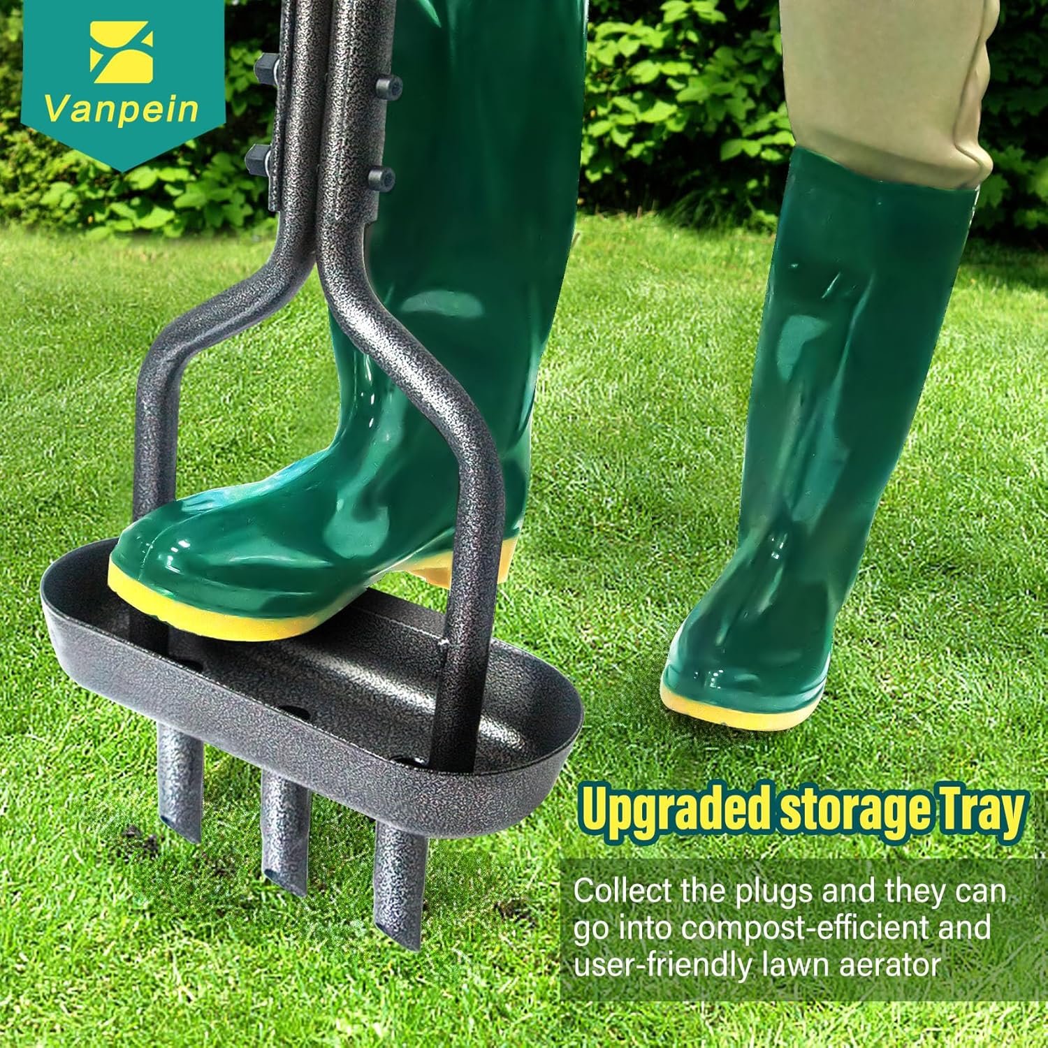 Lawn Aerator Core Garden Tool with Storage Tray, Manual Yard Grass Plug Aerators & A Clean Tool, 3 Tines Coring Aerator Tool for Soil Aeration, Lawn Care, Loose Soil, 38” - Image 7