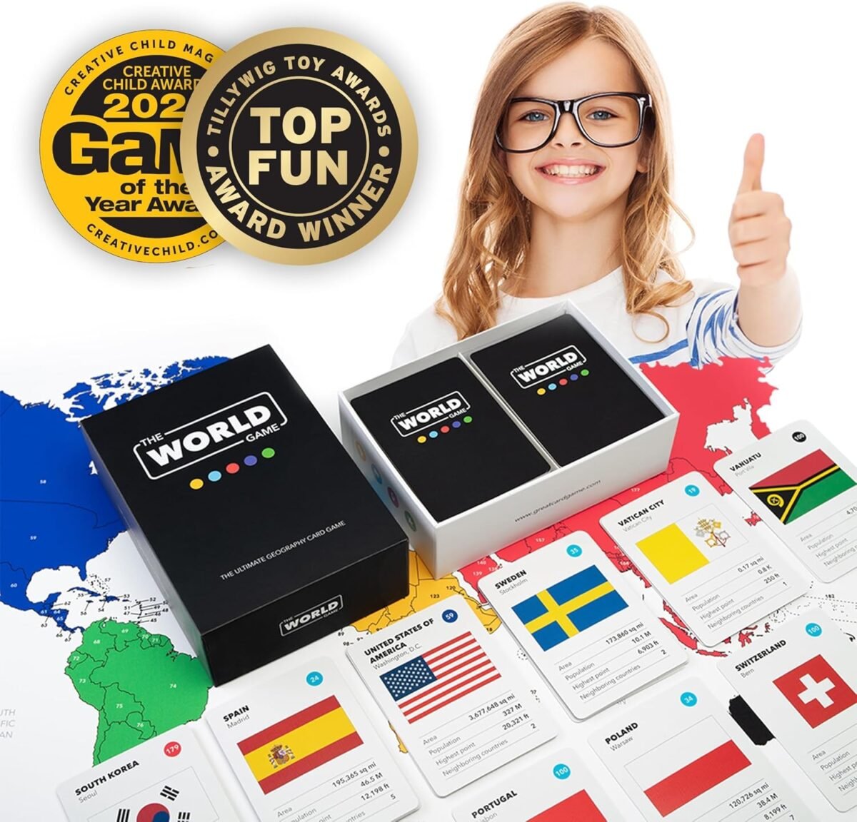 The World Game - Geography Card Game - Educational Games for Kids, Family and Adults - Cool Learning Gift Idea for Teenage Boys & Girls 8-12 with Map - Image 3