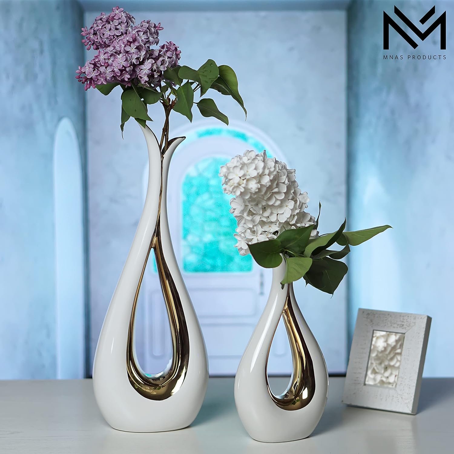 White Ceramic Decorative Vases, Set of 2, Nordic, Modern, Minimalist Design, for Home Decor, Bedroom, Weddings, Restaurants, Office and More - Image 3