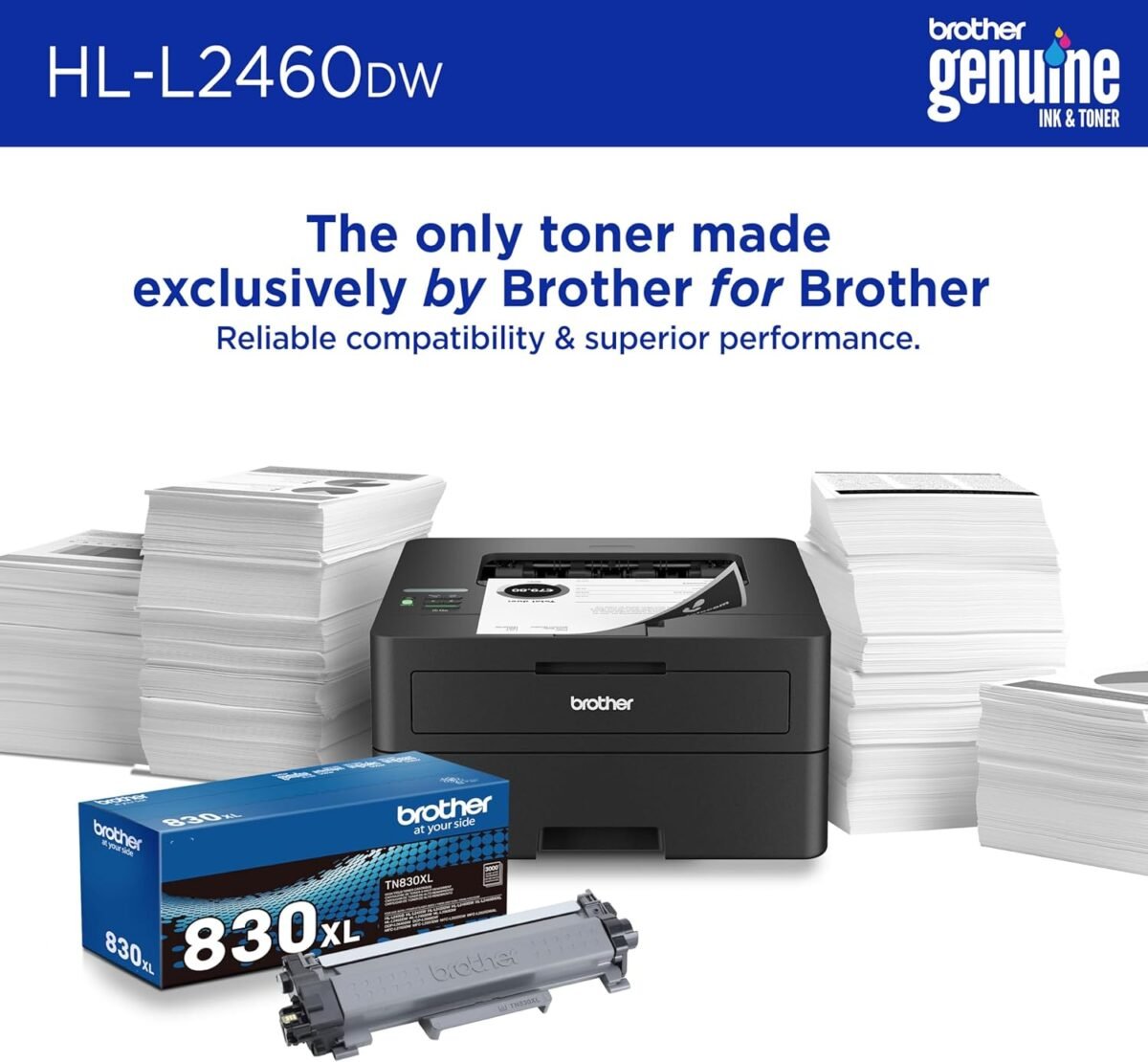 Brother HL-L2460DW Wireless Compact Monochrome Laser Printer with Duplex, Mobile Printing, Black & White Output | Includes Refresh Subscription Trial(1), Works with Alexa - Image 5