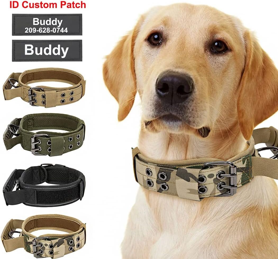 Personalized Tactical Dog Collar Handle with Name Phone Number Tags, Custom Military Pet Collars for Medium Large Breeds - Image 3