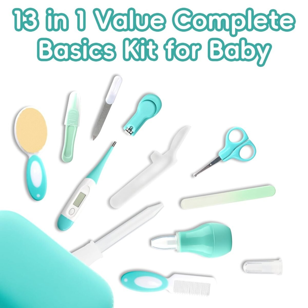 Baby Healthcare and Grooming Kit with Nail Clippers, Scissors, Infant Grooming Kit for Newborns (18 in 1, Green) - Image 3