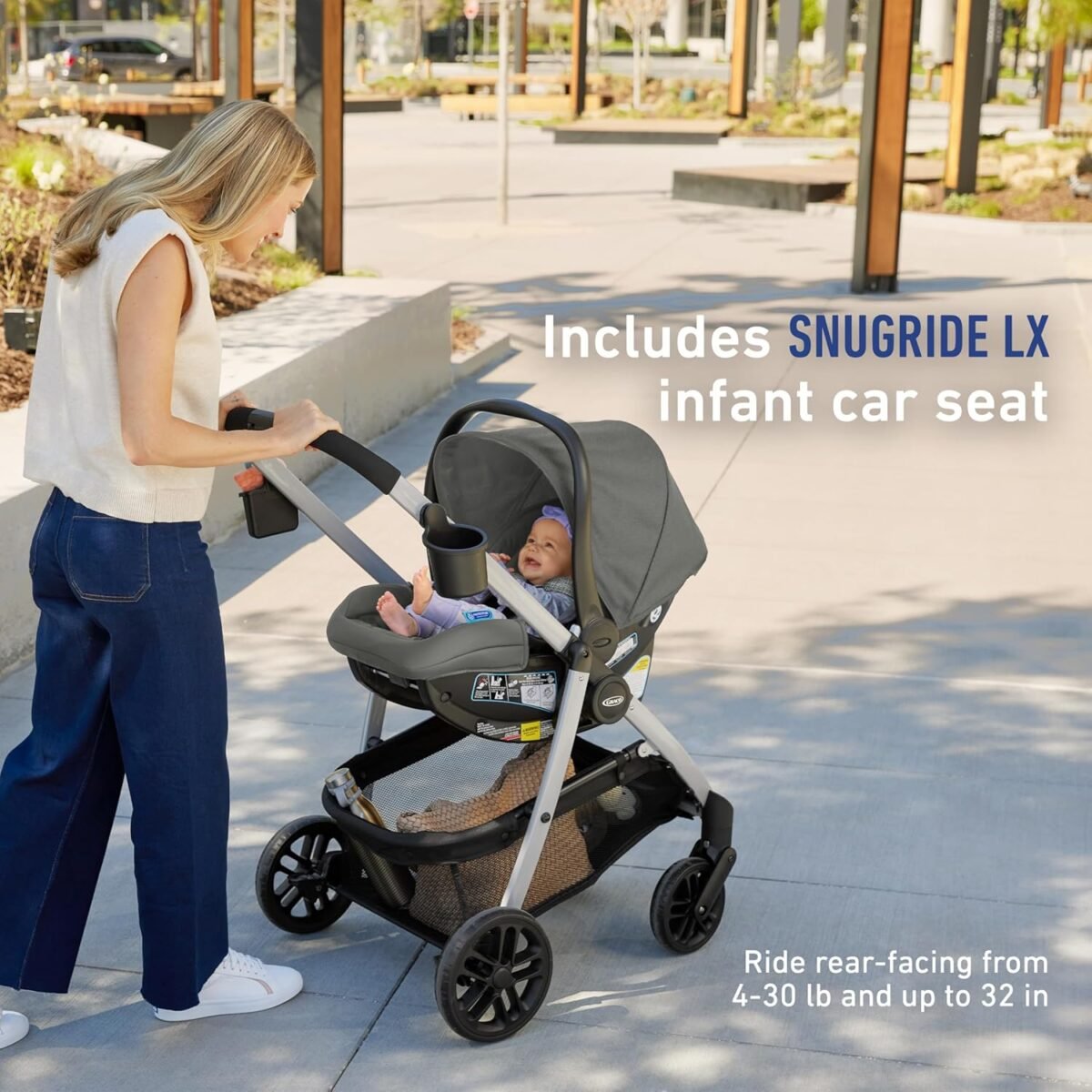 Graco Modes Pramette Travel System | Stroller & Car Seat Combo | 3-in-1 Stroller Modes | Includes Graco SnugRide 35 Infant Car Seat | Ellington - Image 6
