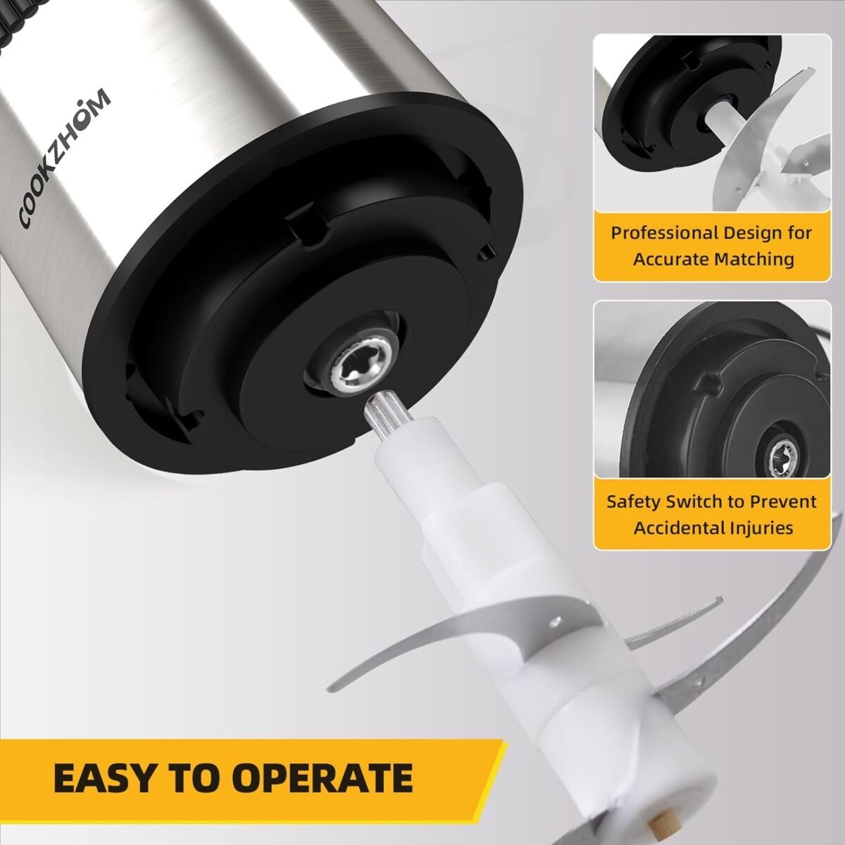 Food Processor，Electric Food Chopper with 500W Stainless Steel Motor & 4 Sharp Blades， 8-Cup Stainless Steel Bowl for Meat, Vegetables, Fruits and Nuts - Image 5