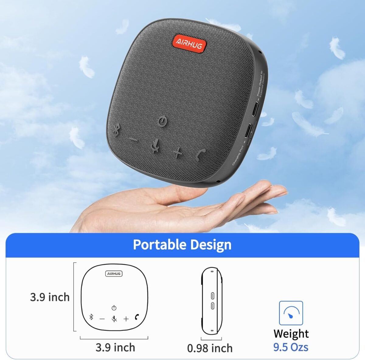 AIRHUG Conference Speaker and Microphone, Bluetooth Speakerphone with 360° Voice Pickup, Advanced Noise Reduction, USB-C Plug & Play, Compatible with Zoom and MS Team - Image 5