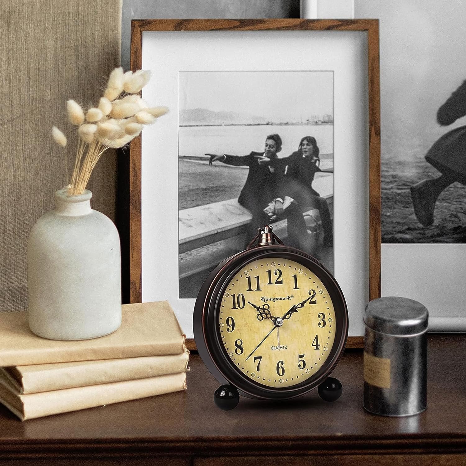 Vintage Analog Alarm Clock, 5.25 inch Small Silent Desk Clock with Night Light, Battery Operated for Table, Bedroom, Bedside, Living Room, Room Decor (Classic) - Image 4
