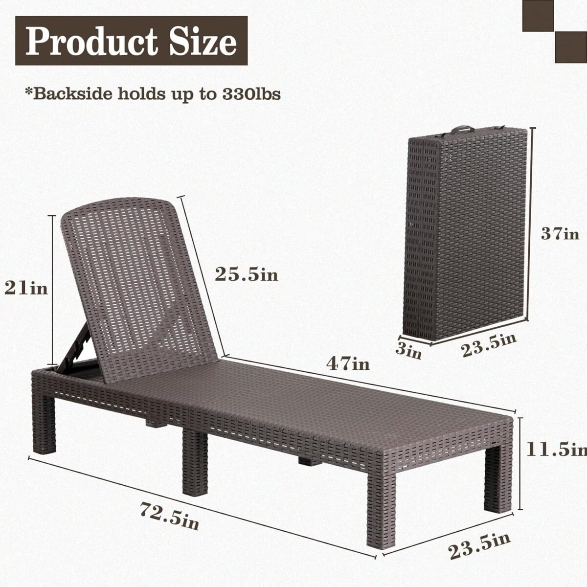 DIMAR GARDEN Outdoor Chaise Lounge,Resin Pool Lounge Chair Waterproof Recliner,Mocha - Image 4