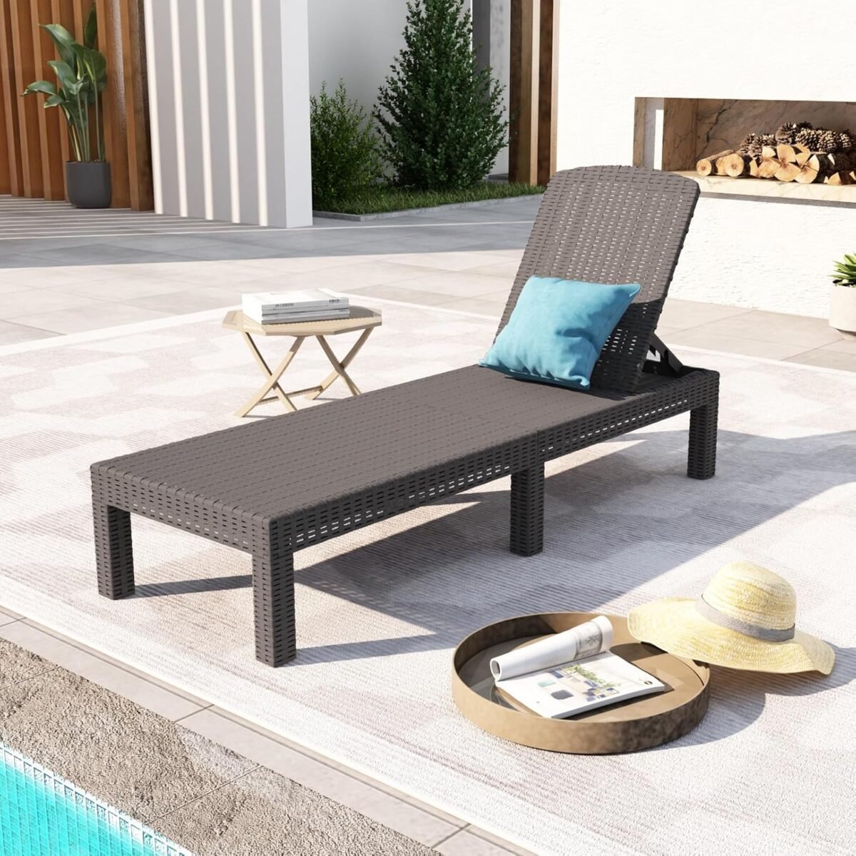 DIMAR GARDEN Outdoor Chaise Lounge,Resin Pool Lounge Chair Waterproof Recliner,Mocha - Image 5