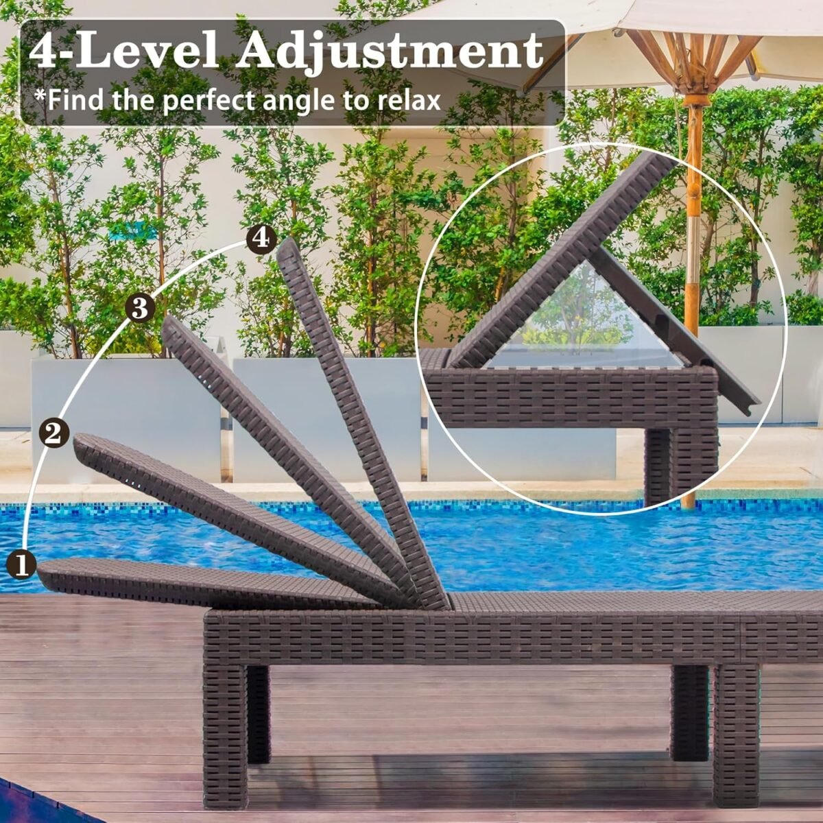 DIMAR GARDEN Outdoor Chaise Lounge,Resin Pool Lounge Chair Waterproof Recliner,Mocha - Image 6