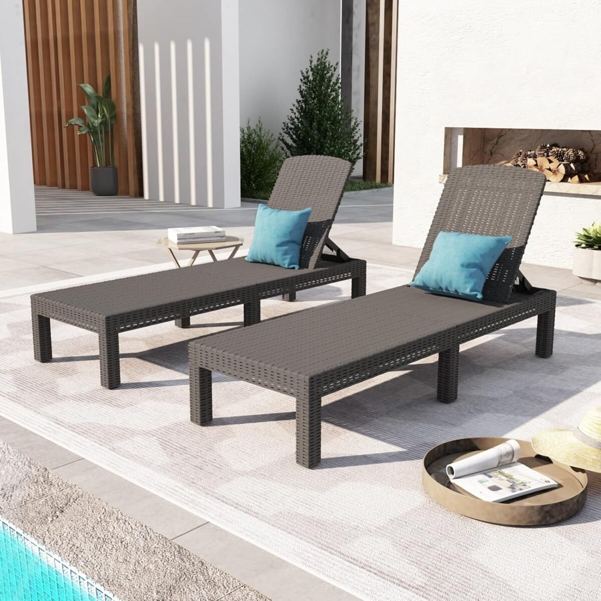 DIMAR GARDEN Outdoor Chaise Lounge,Resin Pool Lounge Chair Waterproof Recliner,Mocha - Image 8
