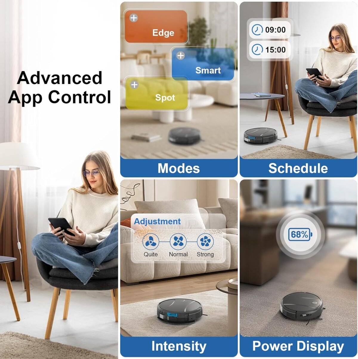 Robot Vacuum and Mop Combo,4200Pa Powerful Robotic Vacuum Cleaner with Self-Charging, Home Automatic Robot Aspiradora for Hard Floor, Low Carpet, Pet Hair, App&Voice&Remote Smart Control - Image 3