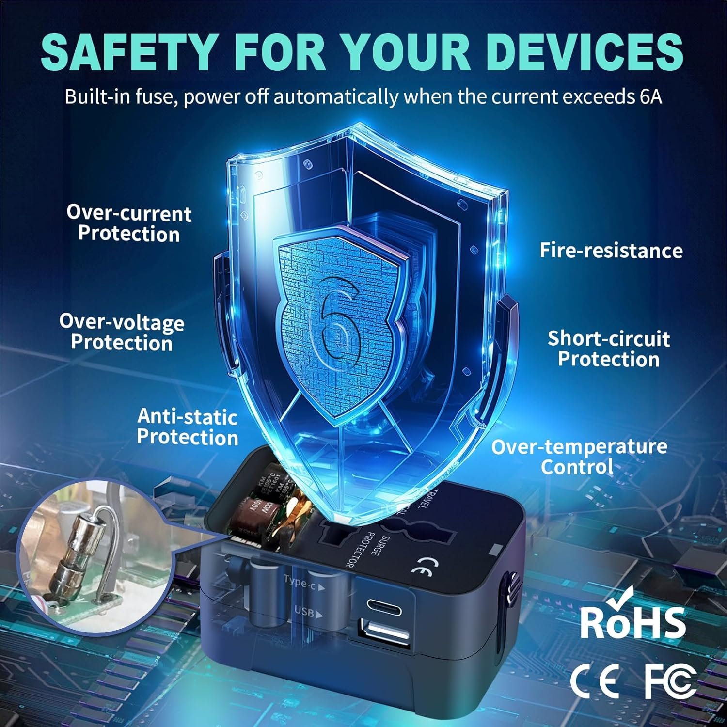 Travel Adapter with USB C, Universal All in One Worldwide Travel Adapter Power Converters Wall Charger AC Power Plug Adapter USB Type C Charging Ports for USA EU UK AUS Black - Image 4